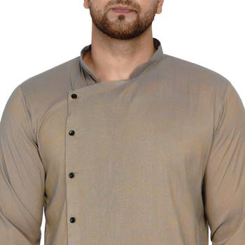 Beige plain rayon dhoti-kurta 5