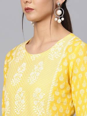 Yellow & White Printed Straight Kurta 5