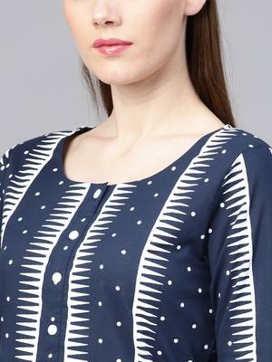 Navy Blue & White Printed Straight Kurta 2