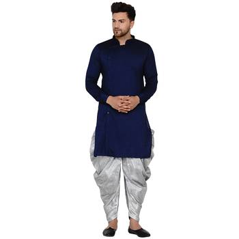 Blue plain rayon dhoti-kurta 1