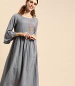 Grey With Multi Color Floral Embroidered Dress
