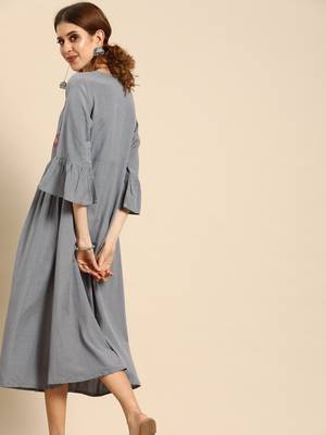 Grey With Multi Color Floral Embroidered Dress 4