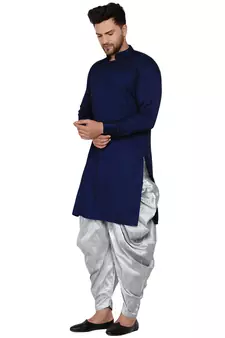 Blue plain rayon dhoti-kurta