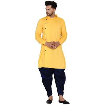 Yellow plain rayon dhoti-kurta 1