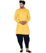 Yellow plain rayon dhoti-kurta