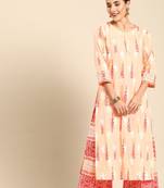 Peach Floral Printed Kurta With Fully Elasticated Peach Printed Palazzo
