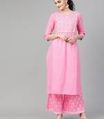 Light Pink Khari Printed Straight Kurta  With Overall Printed Straight Palazzo