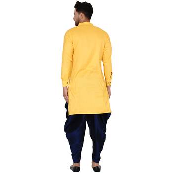 Yellow plain rayon dhoti-kurta 4