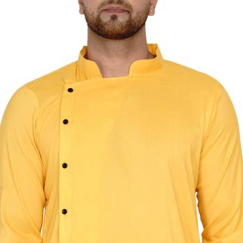 Yellow plain rayon dhoti-kurta 5