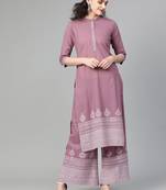 Mauve And Off White Block Printed Straight Kurta With Block Printed Straight Palazzo