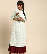 Mint White Khari Print Gathered Kurta