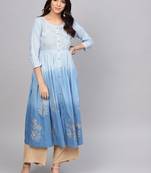 Blue Block Print Dyed A Line Kurta