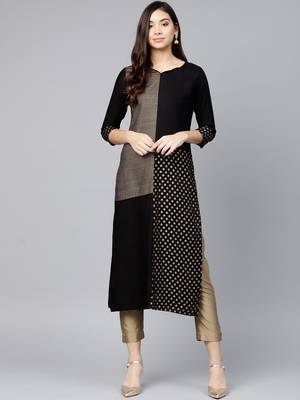 Black & Golden Printed Straight Kurta 1