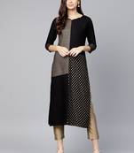 Black & Golden Printed Straight Kurta