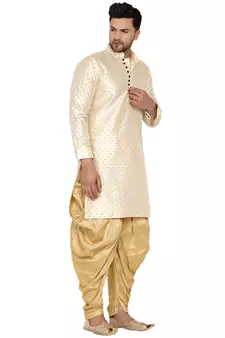 Beige printed banarasi dhoti-kurta