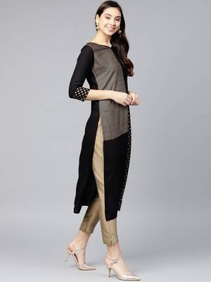 Black & Golden Printed Straight Kurta 4