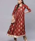 Maroon & Golden Printed Anarkali Kurta