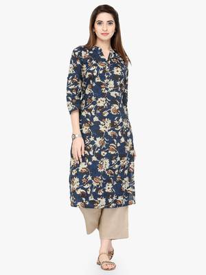 Blue Printed Straight Kurta 1
