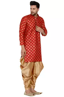 Red printed banarasi dhoti-kurta