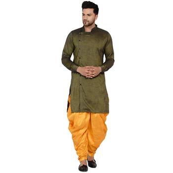 Green plain rayon dhoti-kurta 1