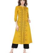 Yellow Printed A Line Kurta
