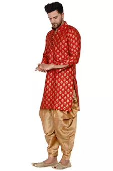 Red printed banarasi dhoti-kurta