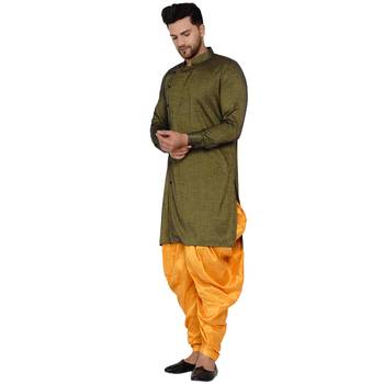 Green plain rayon dhoti-kurta 3
