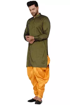 Green plain rayon dhoti-kurta