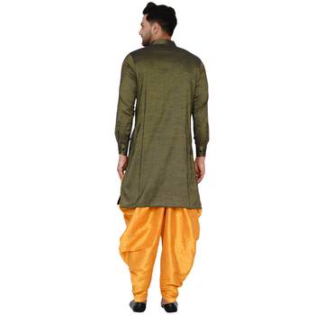 Green plain rayon dhoti-kurta 4