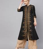 Black & Golden Foil Printed A Line Kurta