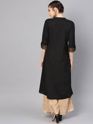 Black & Golden Foil Printed A Line Kurta 3