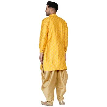men's yellow and golden banarasi silk dhoti kurta 4