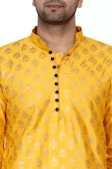 men's yellow and golden banarasi silk dhoti kurta