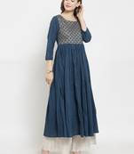 Women Teal Blue Yoke Design A Line Kurta