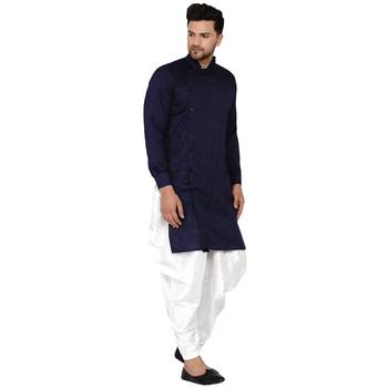 Blue plain rayon dhoti-kurta 2
