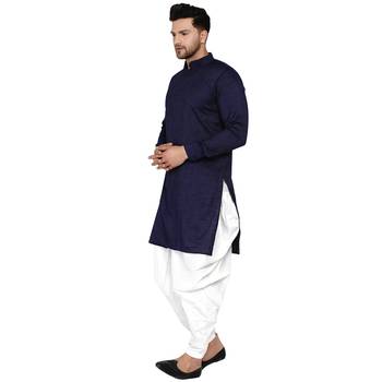 Blue plain rayon dhoti-kurta 3