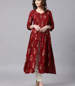 Women Maroon & Golden Printed A Line Kurta