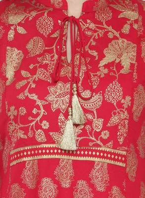 Women Coral Pink Printed Straight Kurta 4