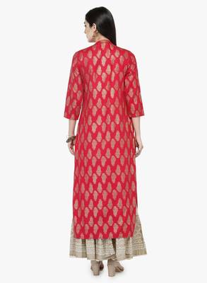 Women Coral Pink Printed Straight Kurta 5