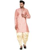 Pink printed banarasi dhoti-kurta