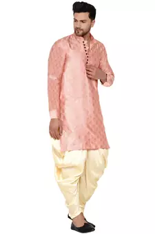 Pink printed banarasi dhoti-kurta