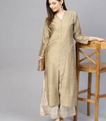 Beige Solid Silk Straight Kurta
