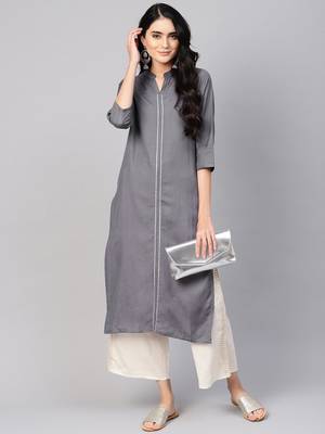varanga women charcoal grey solid straight kurta 1