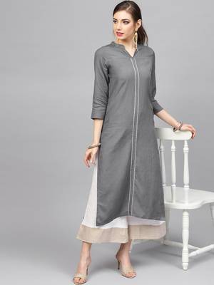 varanga women charcoal grey solid straight kurta 2