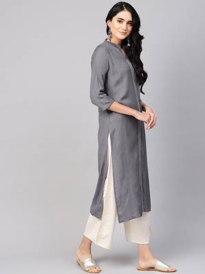 varanga women charcoal grey solid straight kurta 3