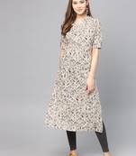 Taupe & Navy Blue Printed Straight Kurta