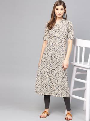 Taupe & Navy Blue Printed Straight Kurta 2