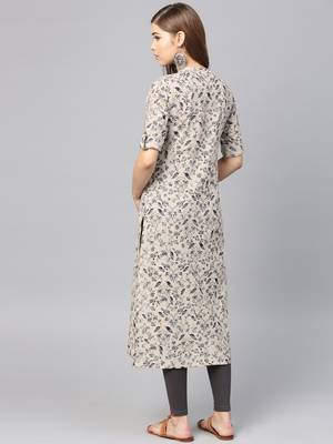 Taupe & Navy Blue Printed Straight Kurta 3