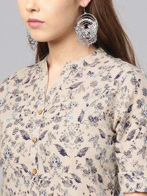 Taupe & Navy Blue Printed Straight Kurta 4