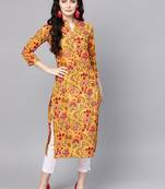 Mustard Yellow & Red Printed Straight Kurta
